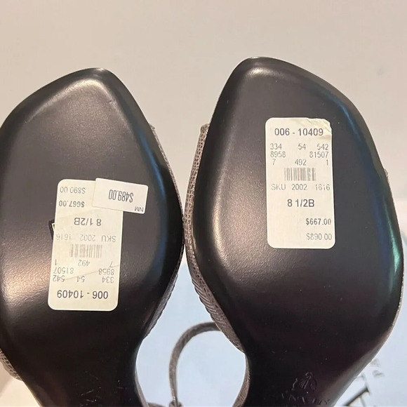 Lanvin Womens Aged Silver Platform Heels 8.5B Chunky T Strap Goatskin Metal - Picture 6 of 12